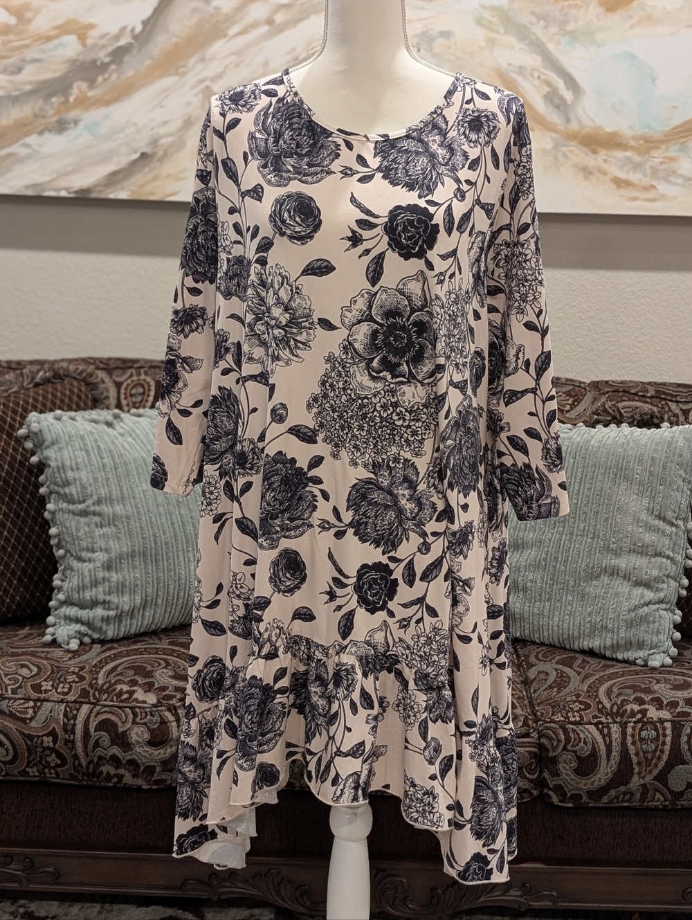 Floral Print Ruffle-Hem Tunic